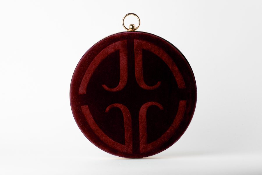 Crimson red round clasp clutch